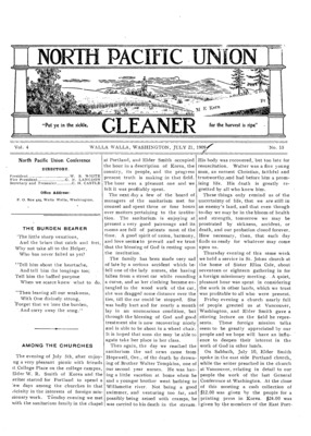 North Pacific Union Gleaner | July 21, 1909