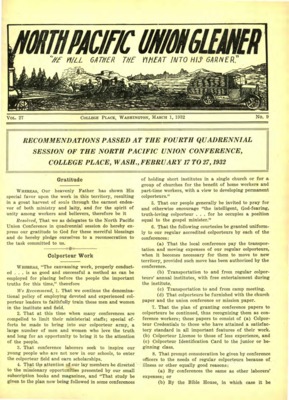 North Pacific Union Gleaner | March 1, 1932