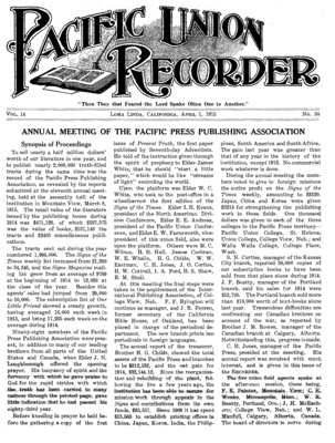 Pacific Union Recorder | April 1, 1915