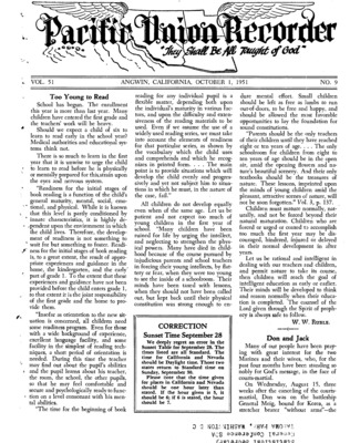 Pacific Union Recorder | October 1, 1951