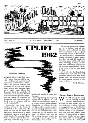 Southern Asia Tidings | January 1, 1962