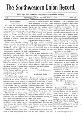 Southwestern Union Record | December 6, 1910