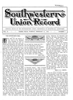 Southwestern Union Record | February 11, 1913