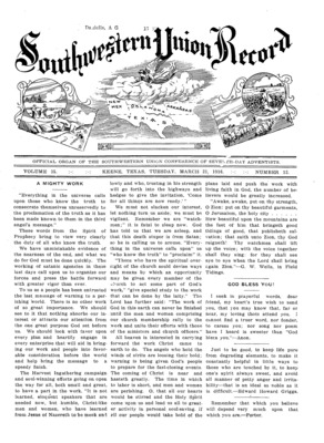 Southwestern Union Record | March 21, 1916