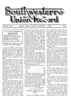 Southwestern Union Record | January 1, 1924