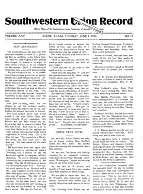 Southwestern Union Record | June 1, 1926