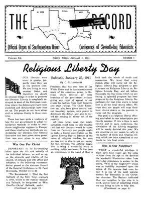 Southwestern Union Record | January 1, 1941