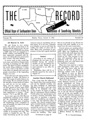 Southwestern Union Record | August 4, 1941