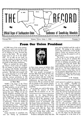 Southwestern Union Record | April 1, 1942