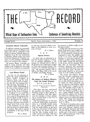 Southwestern Union Record | September 1, 1948
