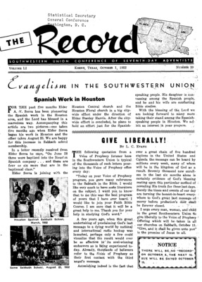 Southwestern Union Record | October 1, 1952