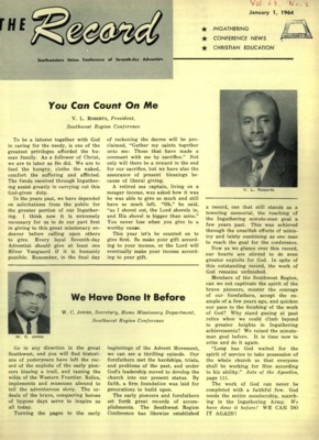 Southwestern Union Record | January 1, 1964