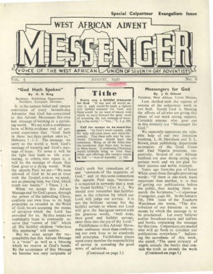 The West African Advent Messenger | August 1, 1951