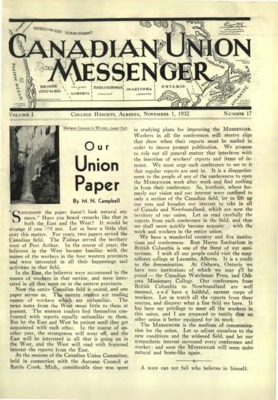 Canadian Union Messenger | November 1, 1932