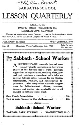 Sabbath School Lesson Quarterly | January 1, 1908