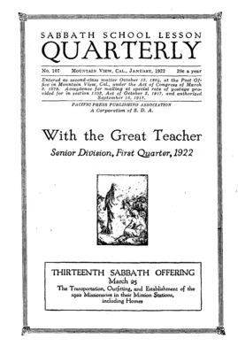 Sabbath School Quarterly | January 1, 1922