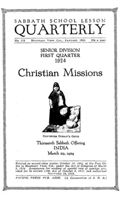 Sabbath School Quarterly | January 1, 1924