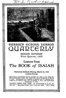 Sabbath School Quarterly | January 1, 1929