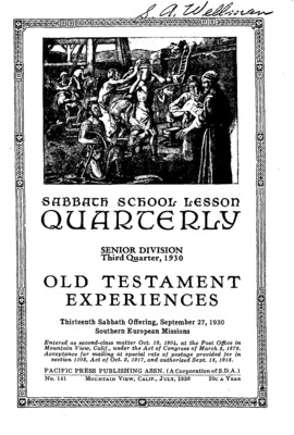 Sabbath School Quarterly | July 1, 1930