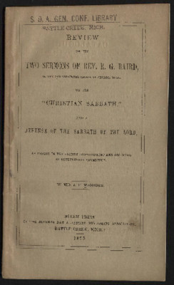 Review Of The Two Sermons Of Rev. R. G. Baird