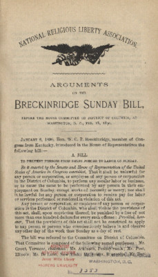 Arguments On the Breckinridge Sunday Bill