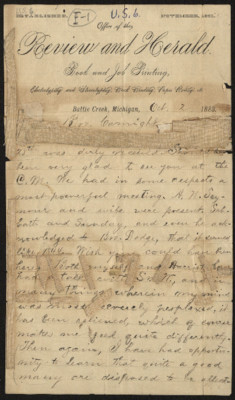 Uriah Smith to Dudley M. Canright, 2 October 1883