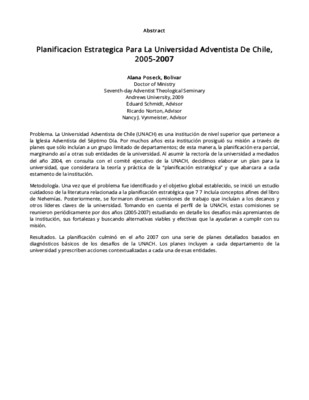 Planificacion Estrategica Para La Universidad Adventista De Chile, 2005-2007