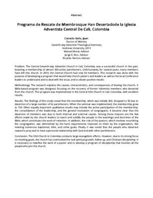 Programa de Rescate de Miembrosque Han Desertadode la Iglesia Adventista Central De Cali, Colombia