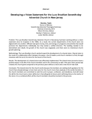 Developing a Vision Statement for the Luzo Brazilian Seventh-day Adventist Church in New Jersey