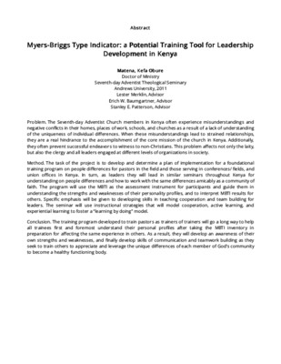 Myers-Briggs Type Indicator: a Potential Training Tool for Leadership Development in Kenya