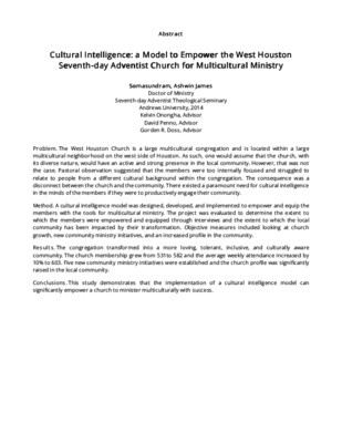 Cultural Intelligence: a Model to Empower the West Houston Seventh-day Adventist Church for Multicultural Ministry