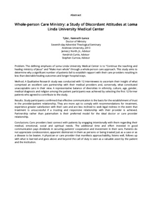 Whole-person Care Ministry: a Study of Discordant Attitudes at Loma Linda University Medical Center