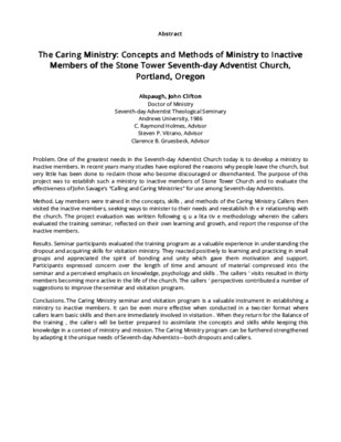 The Caring Ministry: Concepts and Methods of Ministry to Inactive Members of the Stone Tower Seventh-day Adventist Church, Portland, Oregon