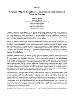 Religious TV Spots: Guidelines for Developing a Mass Media and Follow-up Strategy