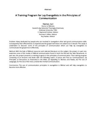 A Training Program for Lay Evangelists in the Principles of Communication