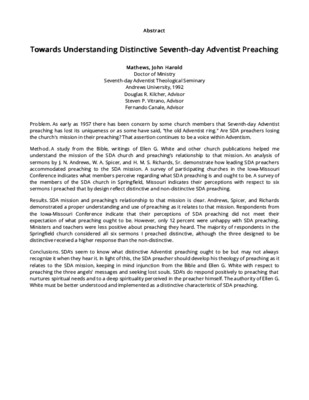 Towards Understanding Distinctive Seventh-day Adventist Preaching