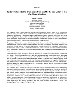 Factors Related to the Brain Drain from the Middle East Union of the Afro-Mideast Division
