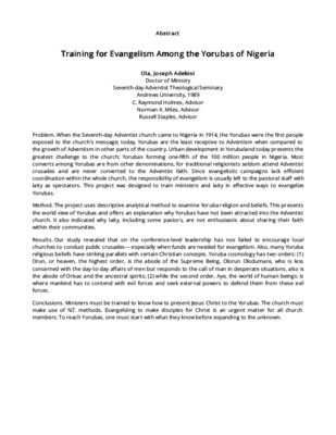 Training for Evangelism Among the Yorubas of Nigeria