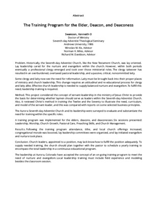 The Training Program for the Elder, Deacon, and Deaconess