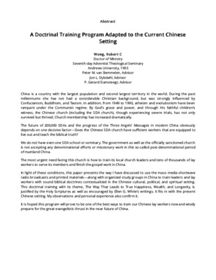 A Doctrinal Training Program Adapted to the Current Chinese Setting