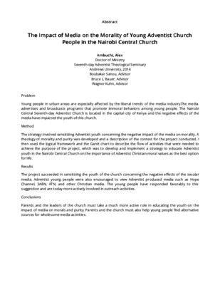 The Impact of Media on the Morality of Young Adventist Church People in the Nairobi Central Church