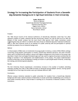 Strategy for Increasing the Participation of Students From a Seventh-day Adventist Background in Spiritual Activities in Kisii University