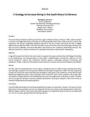 A Strategy to Increase Giving in the South Kenya Conference