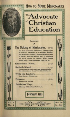 The Advocate of Christian Education | February 1, 1903