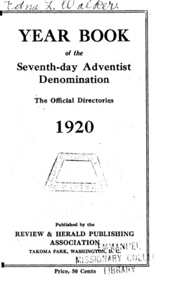 Seventh-day Adventist Yearbook | January 1, 1920