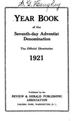 Seventh-day Adventist Yearbook | January 1, 1921